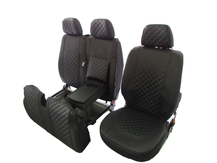 Passend für Mercedes Sprinter VW Crafter 2006–2018 Linkslenker-Sitzbezug aus Öko-Leder, blau, Gewind