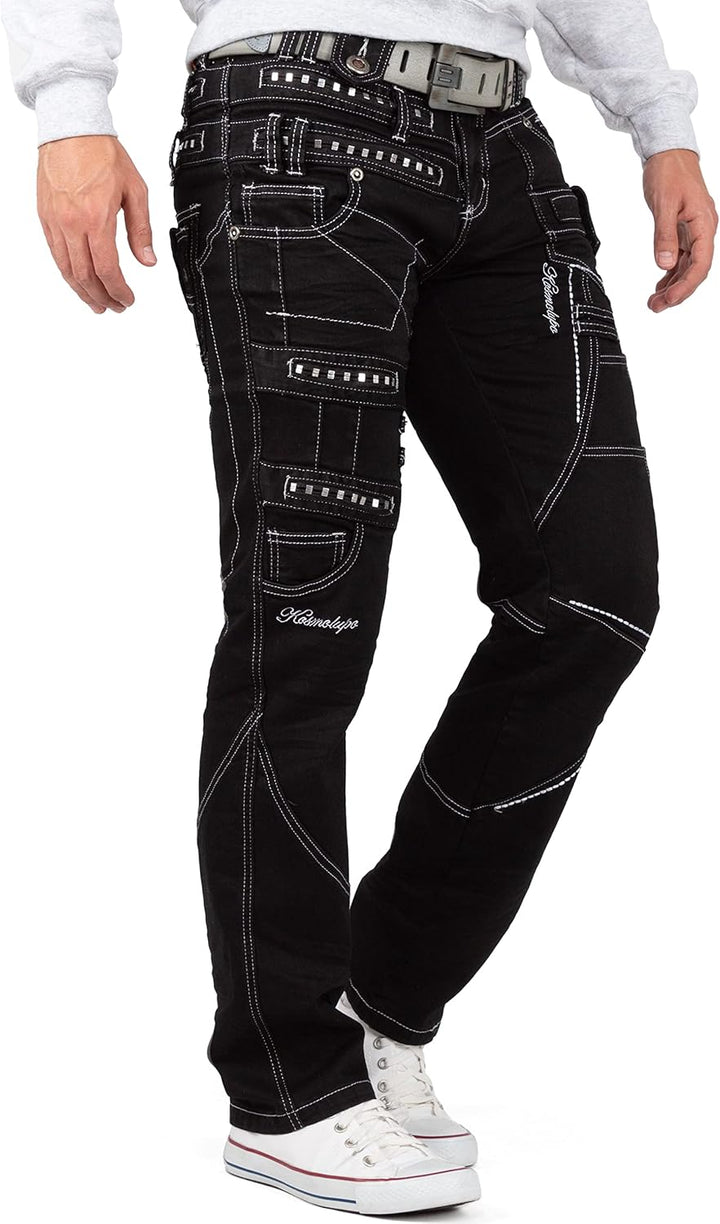 Kosmo Lupo Herren Jeans Extravagant Besondere Designs 38W / 34L Schwarz - 01, 38W / 34L Schwarz - 01