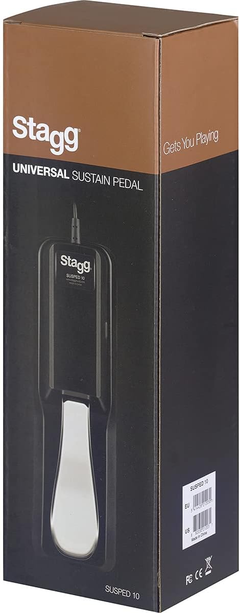 Stagg 21203 verchromtes Pedal mit Polaritätsschalter für E-Piano/Keyboard (1,5m, lange Kabel, 6,3mm