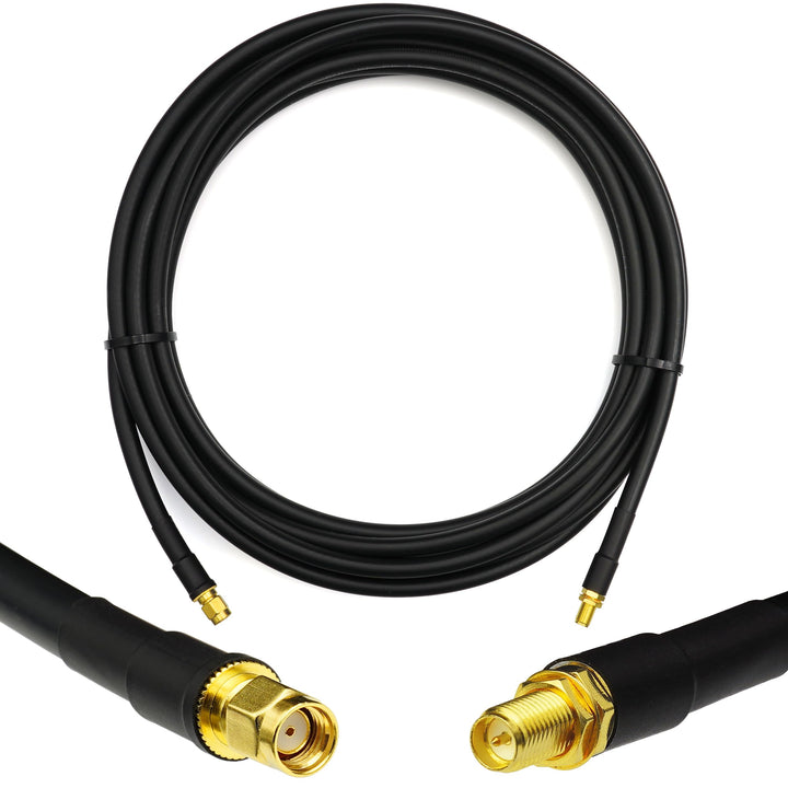 12m RP-SMA Stecker auf RP-SMA Buchse Koaxialkabel – 12 Meter 5D-FB Verlustarmes Antennenkabel Ø7.5mm