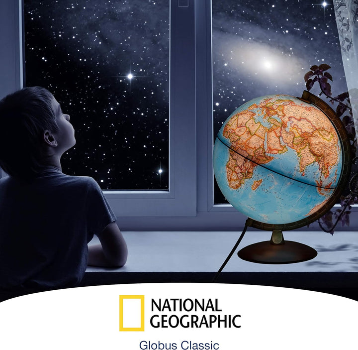 National Geographic - Leuchtglobus im klassischen Stil - 30cm Globus mit stabilem Standfuss und Meta