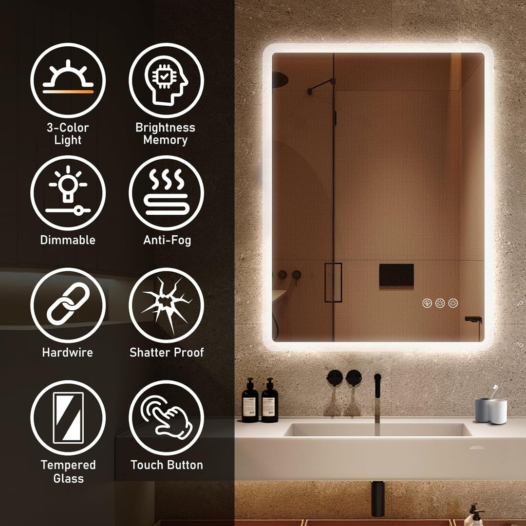 Badezimmerspiegel mit Beleuchtung LED, 60x80cm Spiegel mit Light, Wandspiegel mit Frontbeleuchtung,