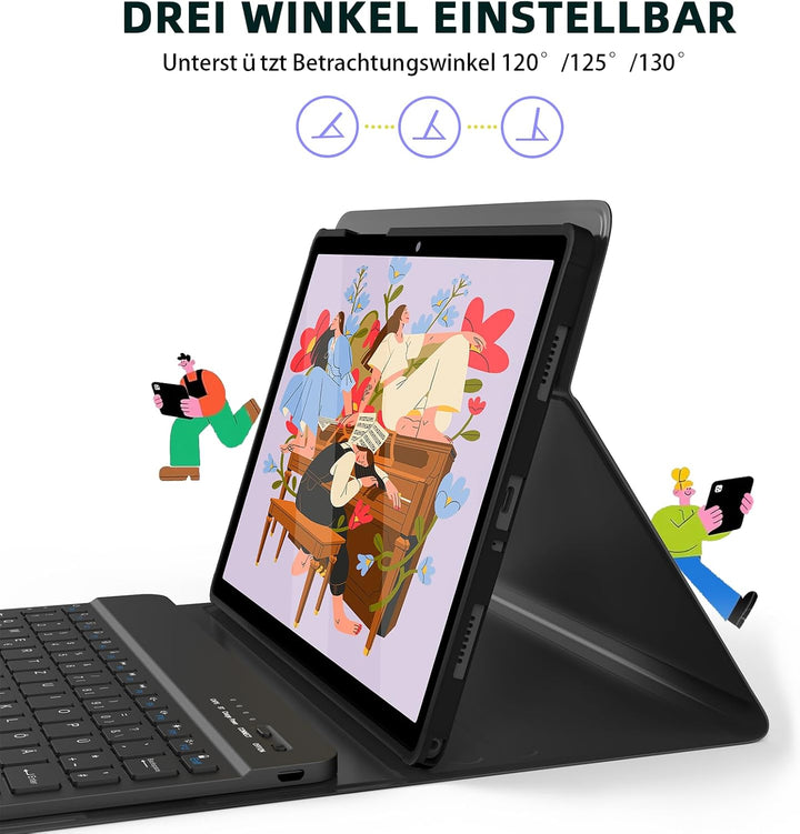 BQSS Hülle für Samsung A11+ 11" 2025/A9+ 11" 2023, QWERTZ | Bluetooth-Tastatur mit Auto-Schlaf-/Wach