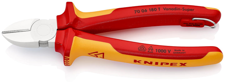 Knipex Seitenschneider verchromt, isoliert mit Mehrkomponenten-Hüllen, VDE-geprüft; mit Befestigungs