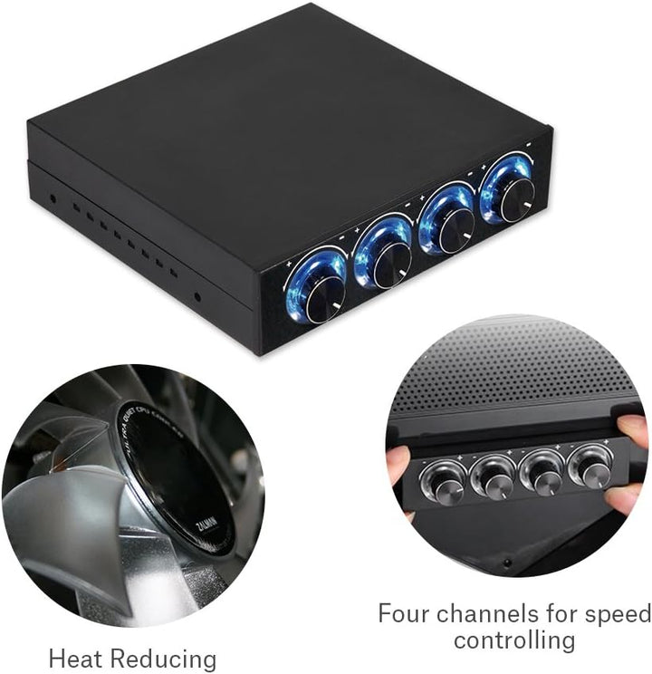 Richer-R Lüfter-Controller, 4-Kanal Lüftergeschwindigkeit Regler Kontroller Lüftersteuerung,3Pin+4Pi