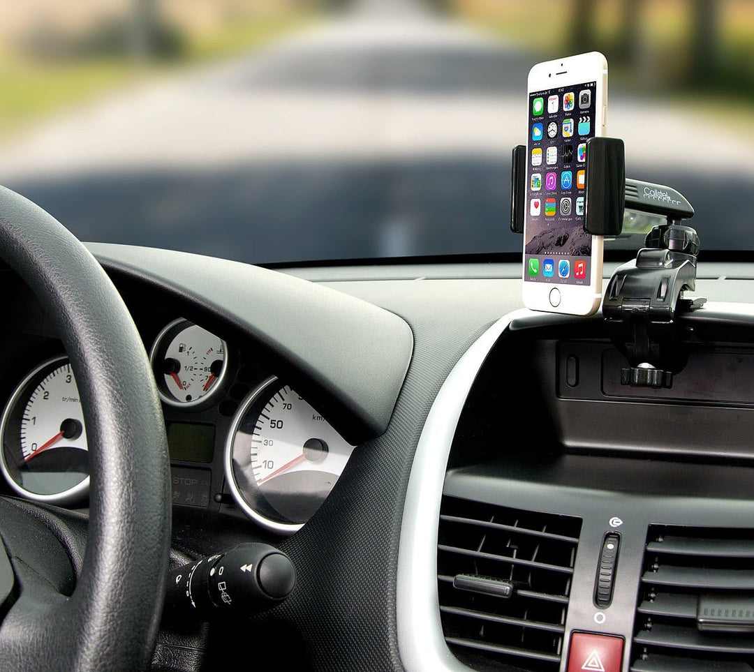 Callstel Handyhalterung: Kfz-Smartphone-Halterung mit Schraubklemme und Kugelgelenk (Handyhalterung