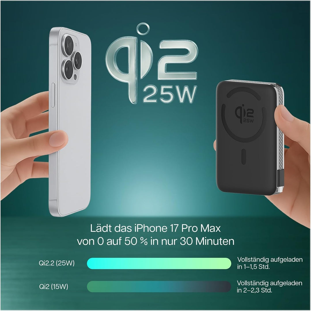 Magnetische Powerbank Qi2.2 25W Zertifiziert – Wireless Powerbank 10000mAh Schnellladen Ladegerät -