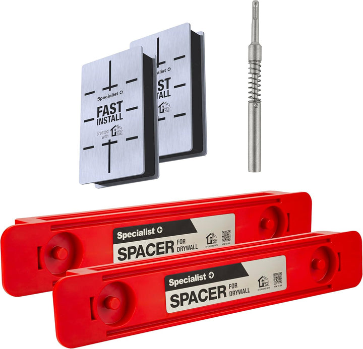 Specialist+ Trockenbau-Rahmen-Werkzeugset I x2 SPACER, 2 Stück FAST INSTALL-Gipsmagnet und x1 HAMER