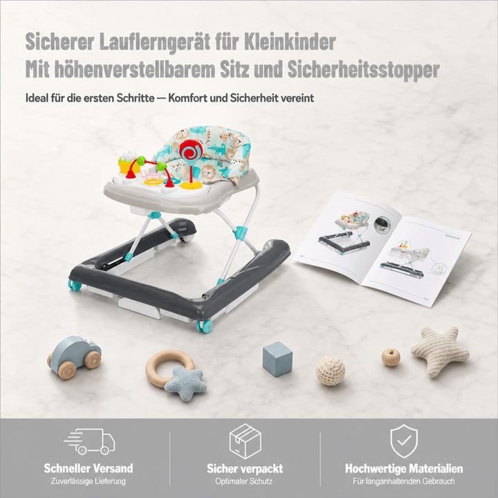 Fillikid Lauflerngerät höhenverstellbar 3-fach mit Sicherheitsstopper | 4 Rollen, ergonomischer Sitz