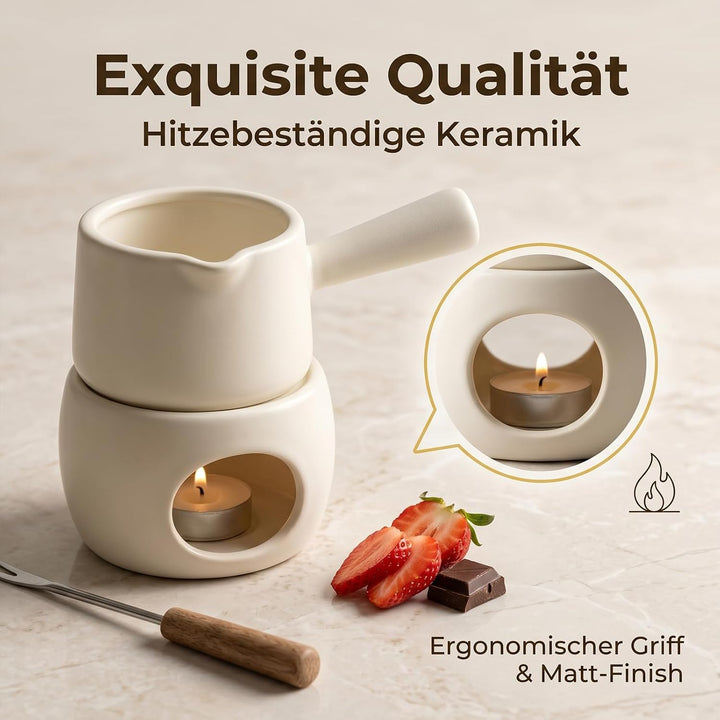Mini Fondue, Schokofondue mit Griff, Keramik Schokoladenfondue für Schokolade, Käse - Geschenke für