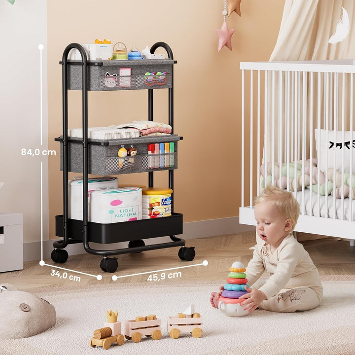 3 Etagen Beweglicher Windeltasche Organizer, Baby Windel Caddy Organizer, Wickeltisch Rollwagen mit