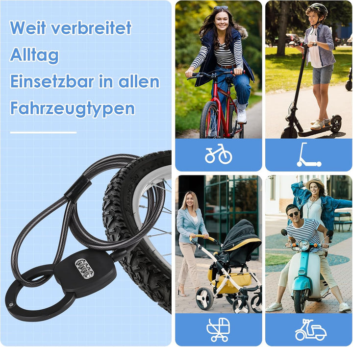 GuKKK E Scooter Schloss mit Zahlencode,164CM Schloss für E Scooter, Handschellenschloss mit 2 Reset