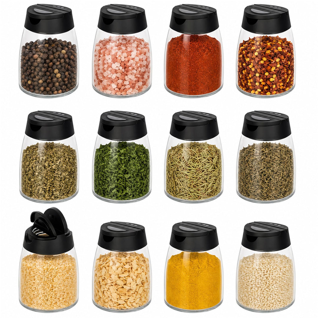 12 Set Gewürzgläser Glas, 150ml Kleine Gewürzdosen mit Doppeldeckel