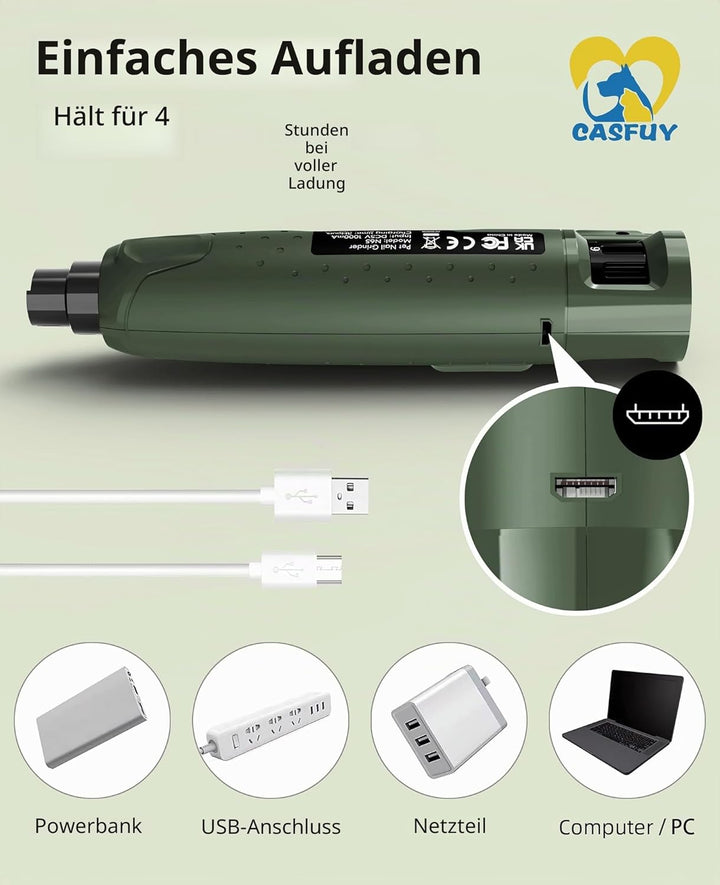 Casfuy Krallenschleifer für Hunde - (45 dB) 6-Gang-Haustier-Krallenschleifer mit 2 LED-Lichtern für