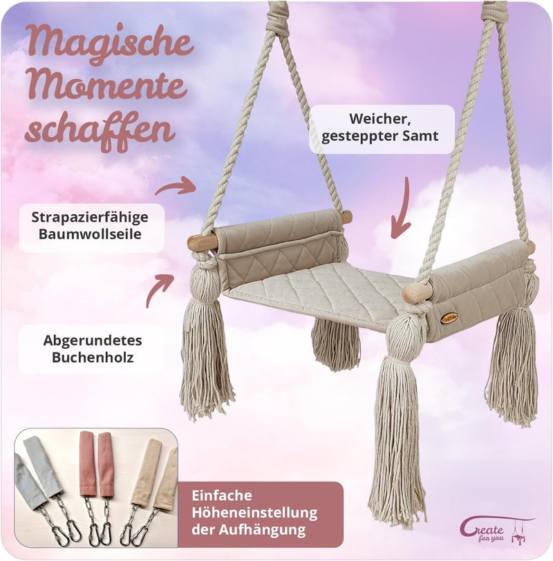 Create for you® - Baby Schaukel Indoor, Grosse Kinderschaukel Holz, Schaukel Baby, Babyschaukel Türr