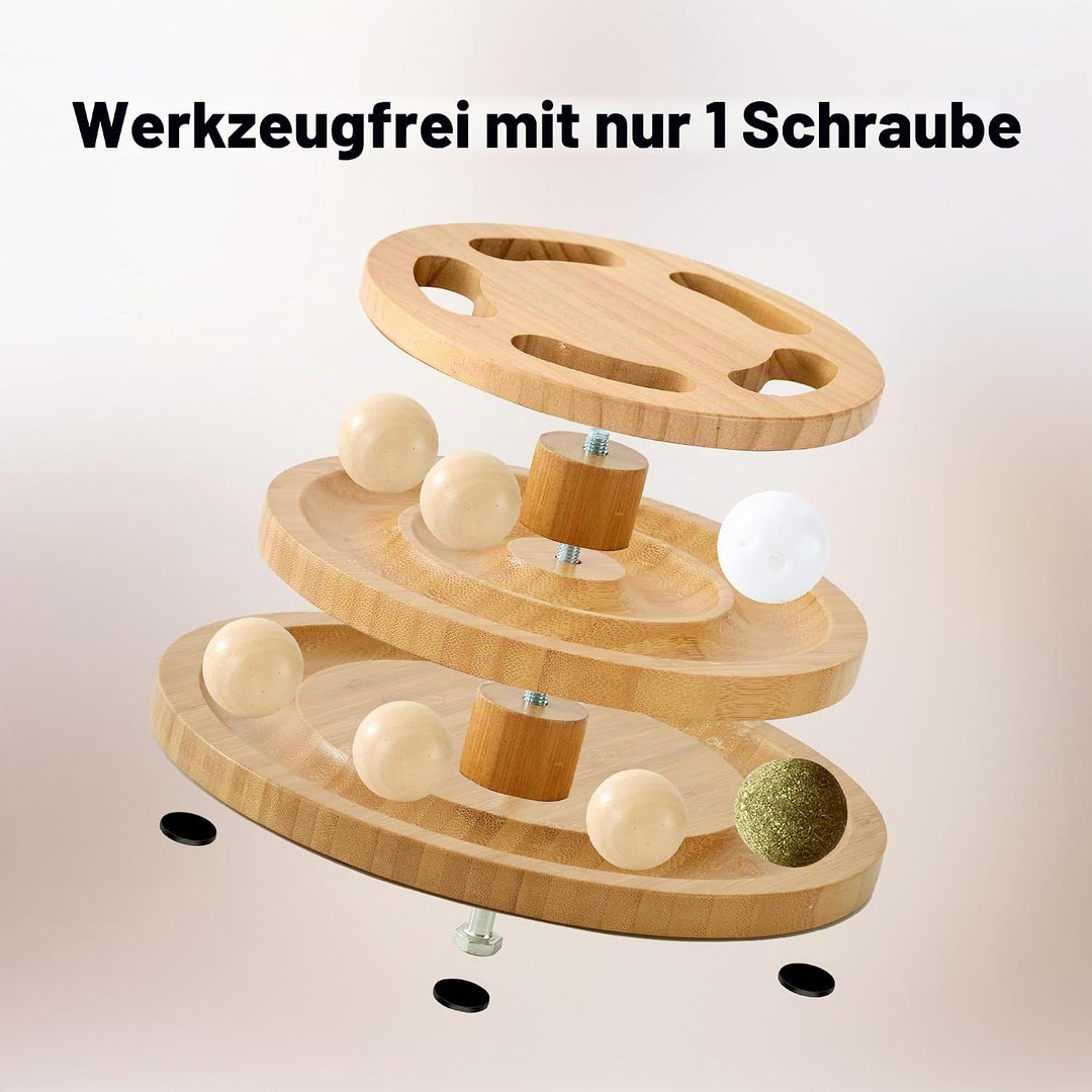 Katzenspielzeug mit Puzzle, Holz Interaktives Katzen Spielzeug mit Ball Track Roller Für Indoor Katz