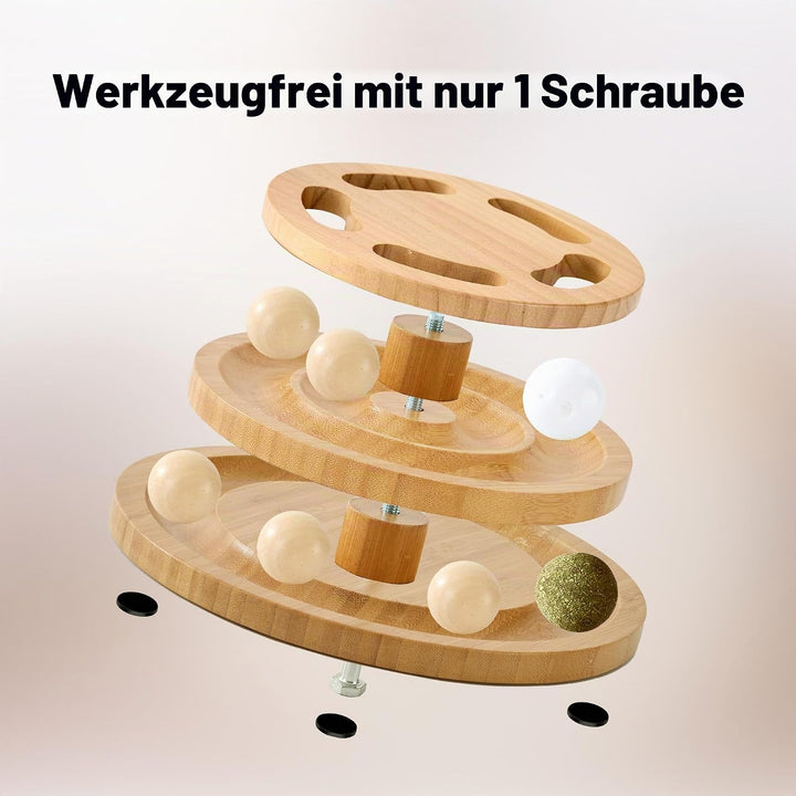 Katzenspielzeug mit Puzzle, Holz Interaktives Katzen Spielzeug mit Ball Track Roller Für Indoor Katz