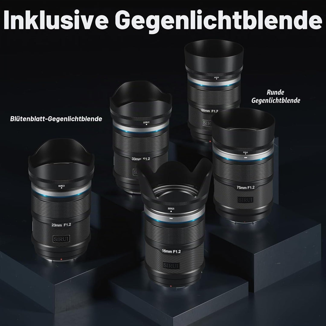 SIRUI Sniper 16mm, 23mm, 33mm, 56mm, 75mm Autofokus-Objektiv-Set, F1.2 Weitwinkel APS-C Kameraobjekt