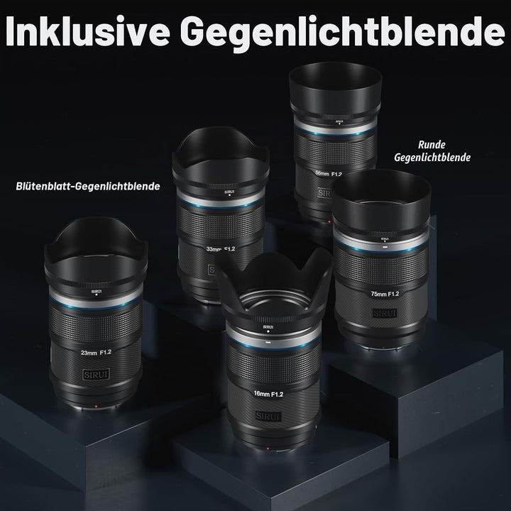 SIRUI Sniper 16mm, 23mm, 33mm, 56mm, 75mm Autofokus-Objektiv-Set, F1.2 Weitwinkel APS-C Kameraobjekt