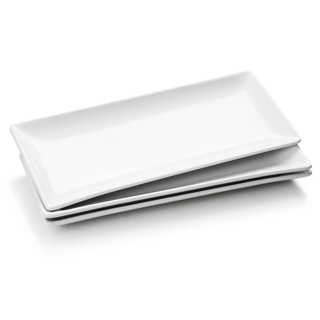 WishDeco Servierplatten Weiss Rechteckig 3er Set, Servierteller Gross 36x15 cm, Kuchenplatten Porzel