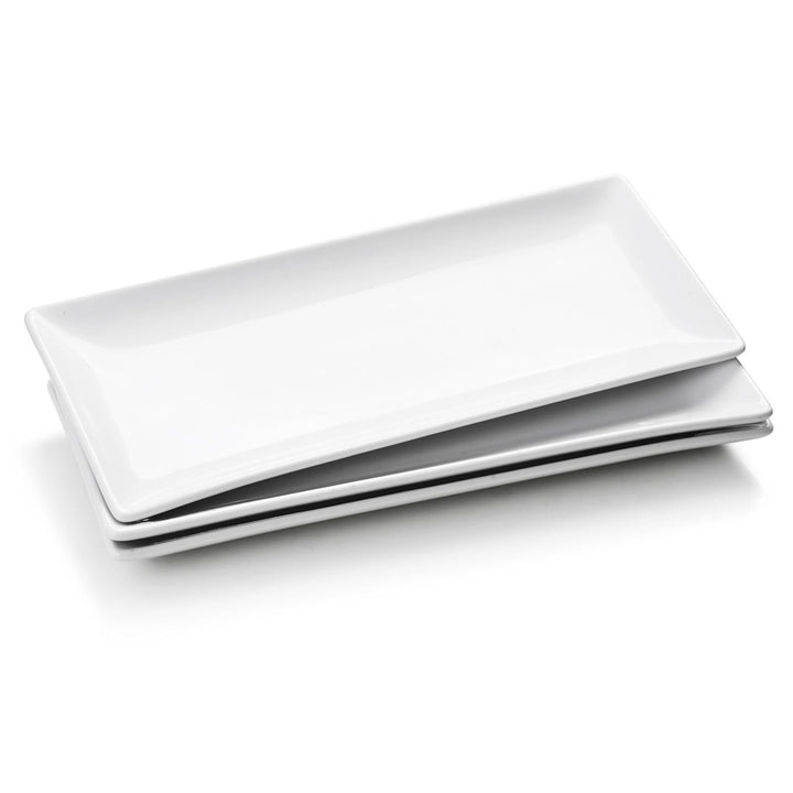 WishDeco Servierplatten Weiss Rechteckig 3er Set, Servierteller Gross 36x15 cm, Kuchenplatten Porzel