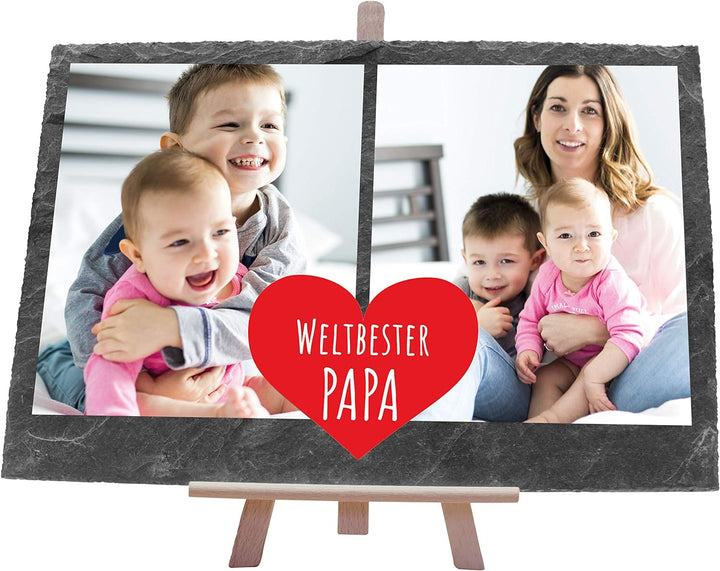 wandmotiv24 Schiefertafel Bester Papa, Personalisiert mit Ihren Farbfotos, Aufstellschild 2 Bilder i
