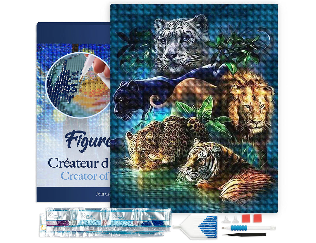 Figured'Art Diamond Painting Erwachsene 40x50cm Mit Rahmen Ganze Leinwand gespannt Dschungeltiere 5D