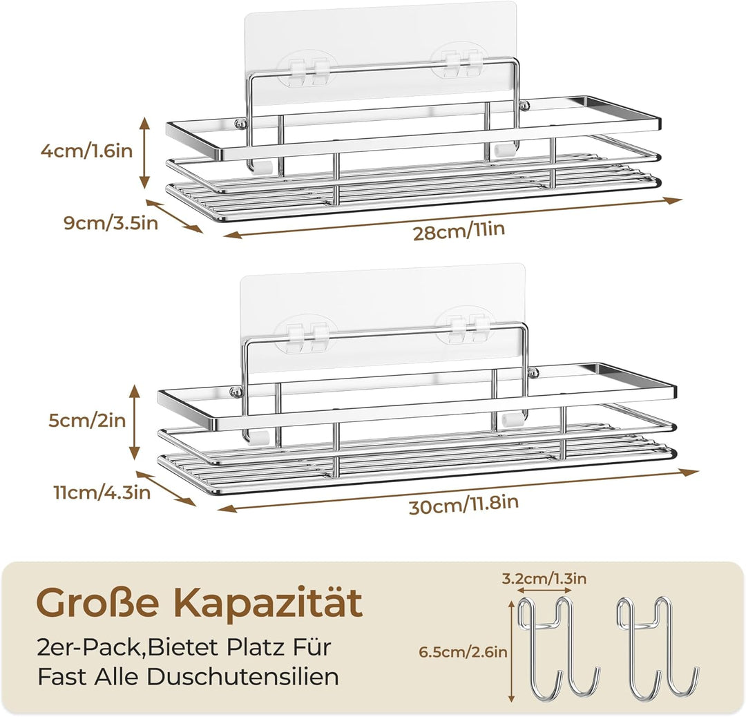 pickpiff Duschablage Ohne Bohren SUS304 Edelstahl 2 Stück Duschregal mit 2 Haken Badregal Bathroom O