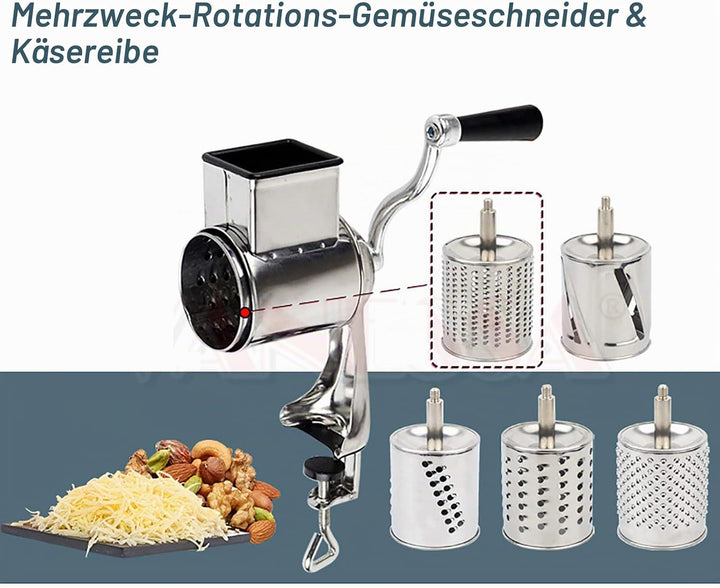 Edelstahl Kartoffelreibe, Reibe Küche Schnelles Schneiden mit 5 Trommelklingen, Elektrischer Gemüses