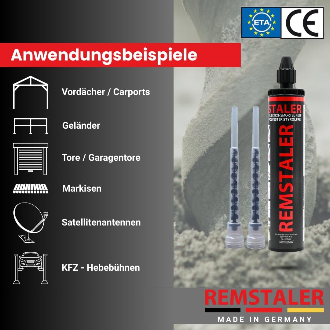 12x Remstaler VERBUNDMÖRTEL 300ml | -HÖCHSTE QUALITÄT- made in GERMANY | Injektionsmörtel | Montagem
