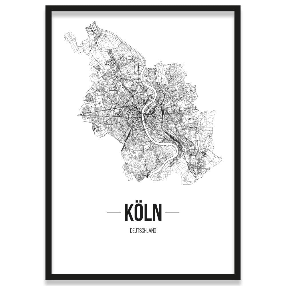 JUNIWORDS Stadtposter, Köln, Wähle eine Grösse, 21 x 30 cm, Poster mit Rahmen, Schrift B, Weiss 21 x