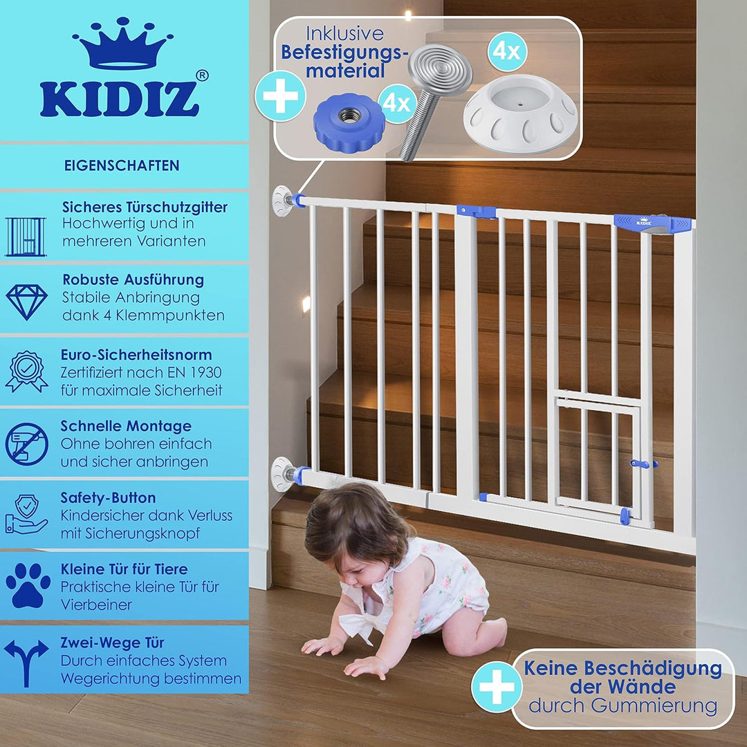 KIDIZ® Türschutzgitter Absperrgitter Treppengitter Kindergitter | mit Türe für Hunde und Katzen, Hau
