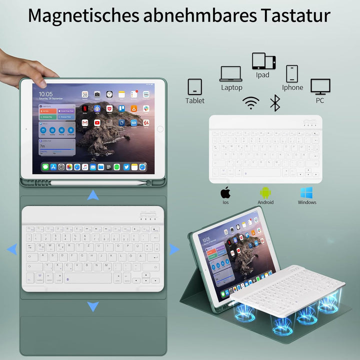 Tastatur Hülle für iPad 9. Generation 10,2 Zoll mit Stifthalter, Magnetisch Bluetooth Abnehmbarer Ta