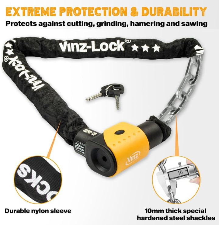 VINZ Jannu Kettenschloss ø10mm | ART 3 Zertifikat | Schloss für Roller E-Scooter Motorrad Moped E-Bi