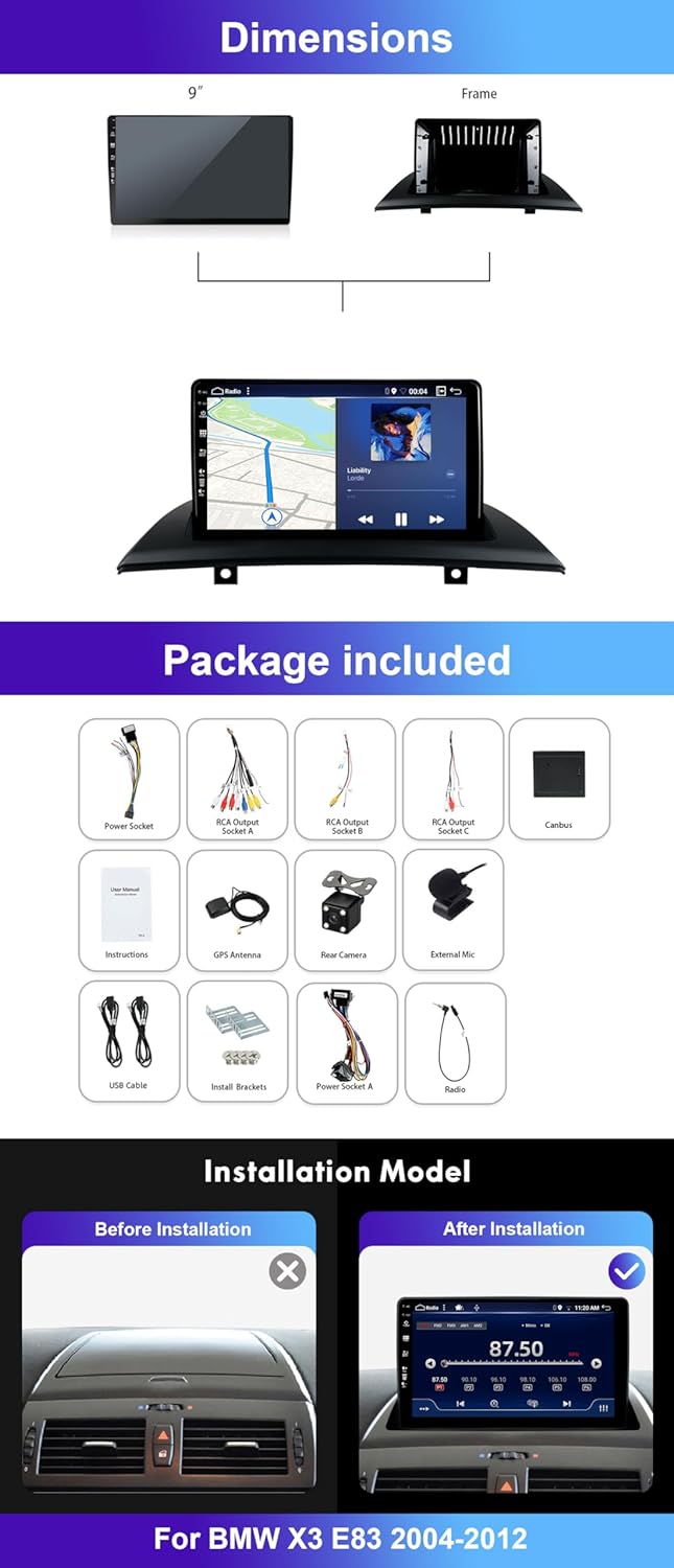 9 Zoll 2 Din Android 12 Autoradio Für BMW X3 E83 2004-2012 Rückfahrkamera&Mic Kostenlose 6G + 128G U