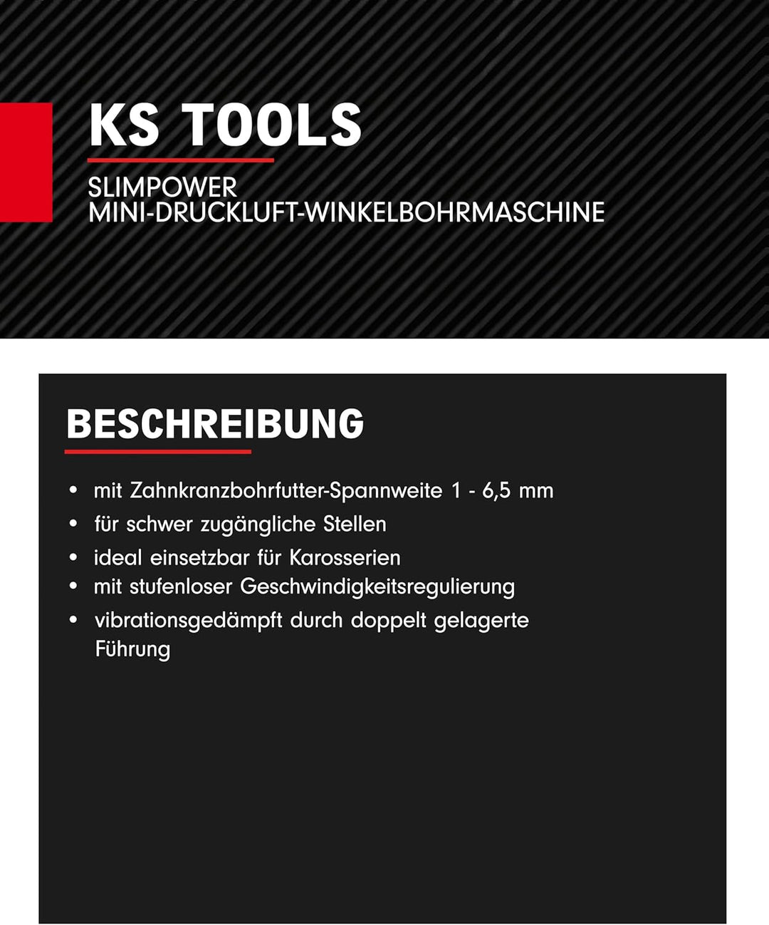 KS Tools Druckluft Winkelbohrmaschine 3/8" SlimPOWER 515.5525 I Winkelbohrmaschine Druckluft mit Zah