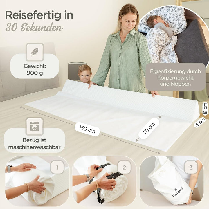 LUNOVA® Rausfallschutz Bett Reise Kinder &amp; Baby - Boxspringbett mobil | Mit Gurt &amp; Reisetasche · zus