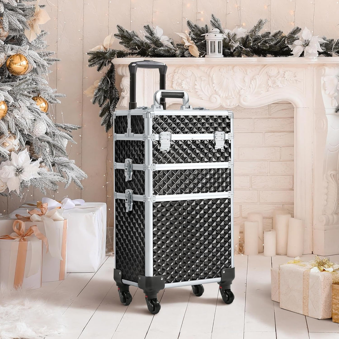 Yaheetech 3-in-1 Kosmetikkoffer, Abschliessbarer Schminkkoffer, Make-up Koffer für Reisen, Grosser T
