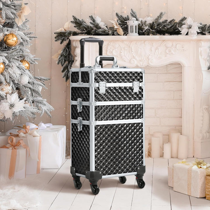 Yaheetech 3-in-1 Kosmetikkoffer, Abschliessbarer Schminkkoffer, Make-up Koffer für Reisen, Grosser T