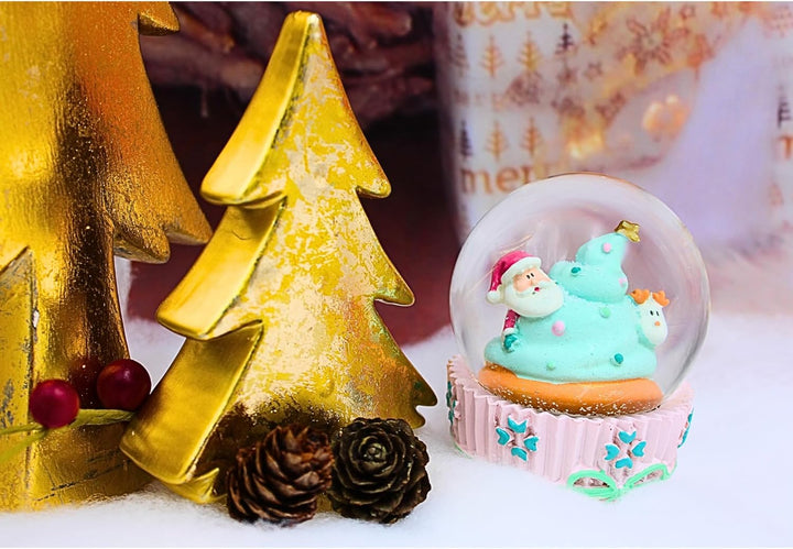 Schüttelkugel, Glaskugel Weihnachten, Weihnachtsmannkugel, Schneekugel als Weihnachtsmann mit Rentie