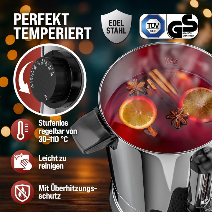 Monzana Glühweinkocher 20L Edelstahl 90 Tassen Zapfhahn Temperatureinstellung 30-110°C Heissgetränke