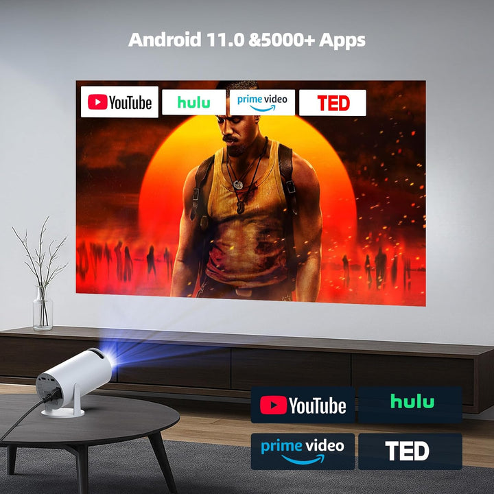 Mini Beamer 4K Projektor, Android TV 11.0 Tragbarer Projektor, Smart Projector mit WiFi 6 & Bluetoot
