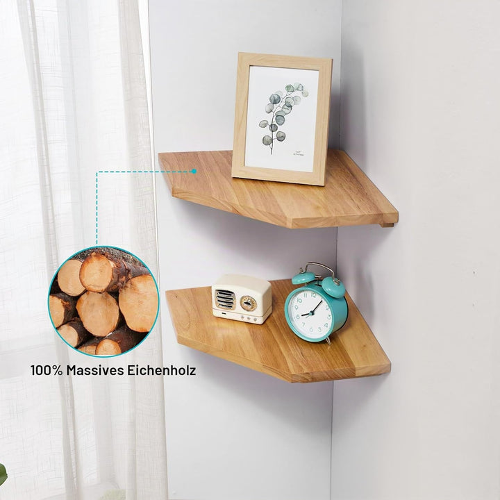 Eckregal Hängend, Eiche Massivholz Eckregal Wandregal Holz Vintage Landhausstil Regal für Schlafzimm