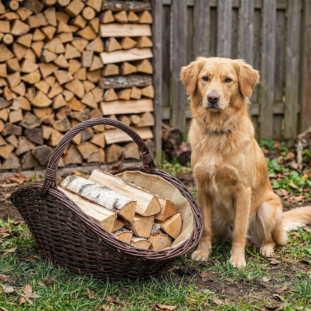 Creative Home Gross Holztrage Rattan Kaminholzkorb Kaminkorb Tragekorb | 64 x 39 x 43 cm | Oval Holz