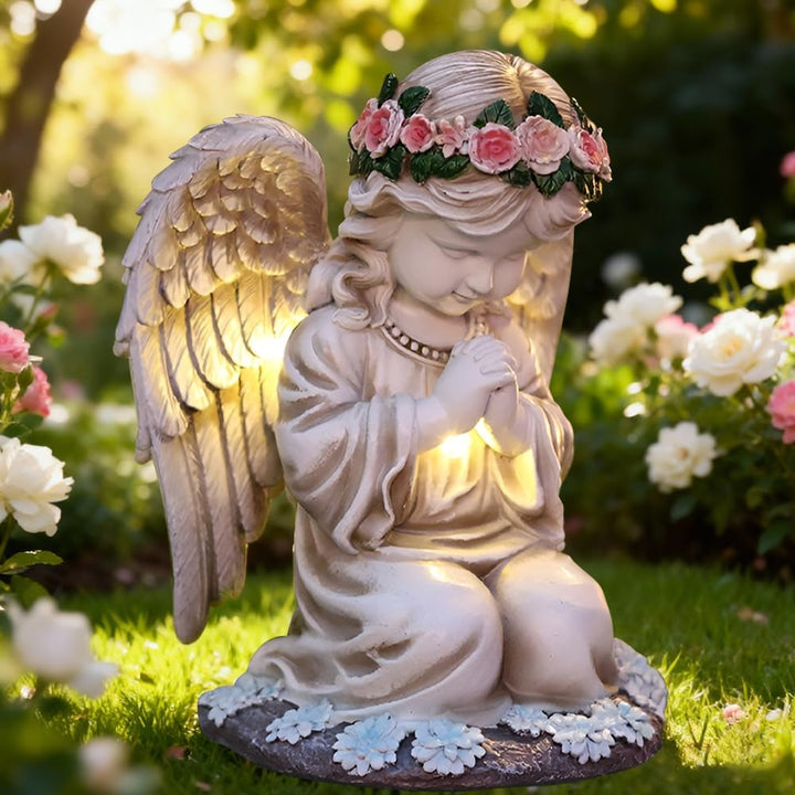 Grabschmuck Wetterfest, Solar Engel Gartenstatuen, Wetterfest Grabschmuck, Grabengel mit Led Solarle