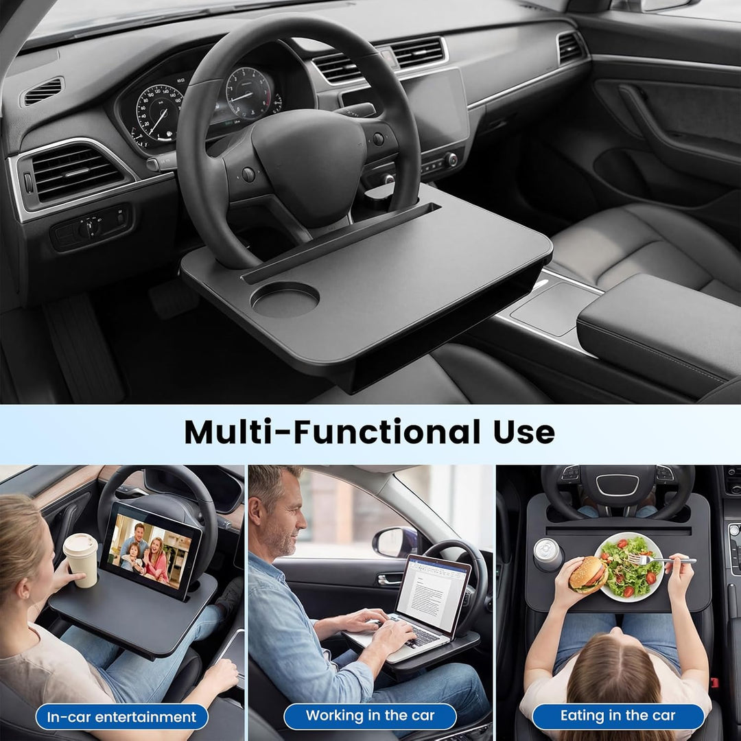 Auto Lenkrad Tisch Multifunktionaler Tragbarer Laptophalter & Esstisch für Auto, 37 x 27.7 cm, Schwa