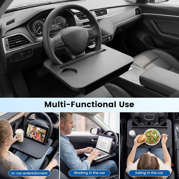 Auto Lenkrad Tisch Multifunktionaler Tragbarer Laptophalter & Esstisch für Auto, 37 x 27.7 cm, Schwa