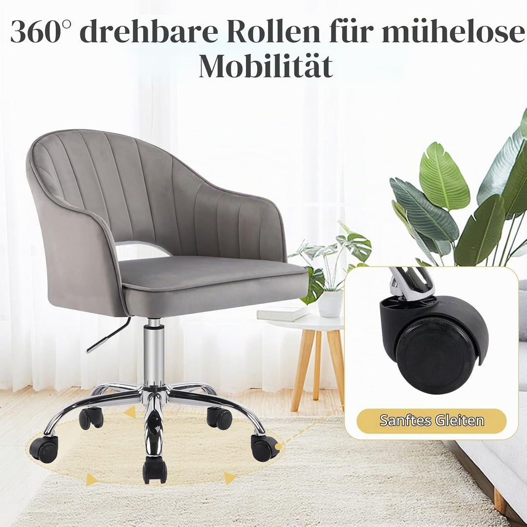 Homeoffice Stuhl, Schreibtischstuhl, Drehstuhl, Höhenverstellbar, Samt, Ergonomischer, für Arbeitszi