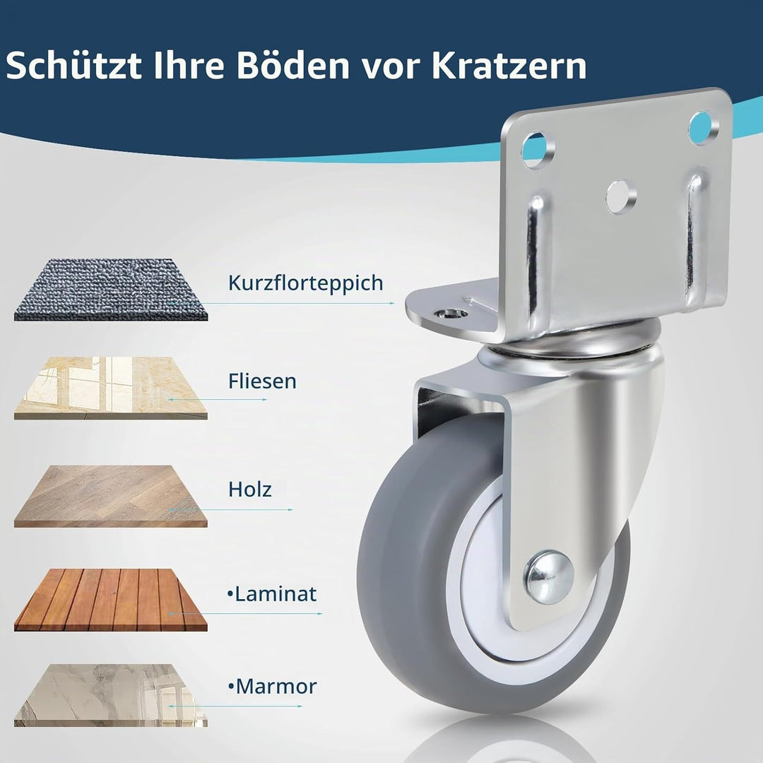 50mm Möbelrollen mit Dicker, 4 L-Montageplatte Schwerlastrollen Klein Tragfähigkeit 270kg, 360°-Dreh