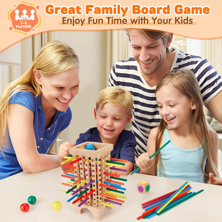 Japace Montessori Spiel Brettspiel aus Holz, 42 Stück Bunte Holzstäbchen Würfelspiel Mathematik Lern